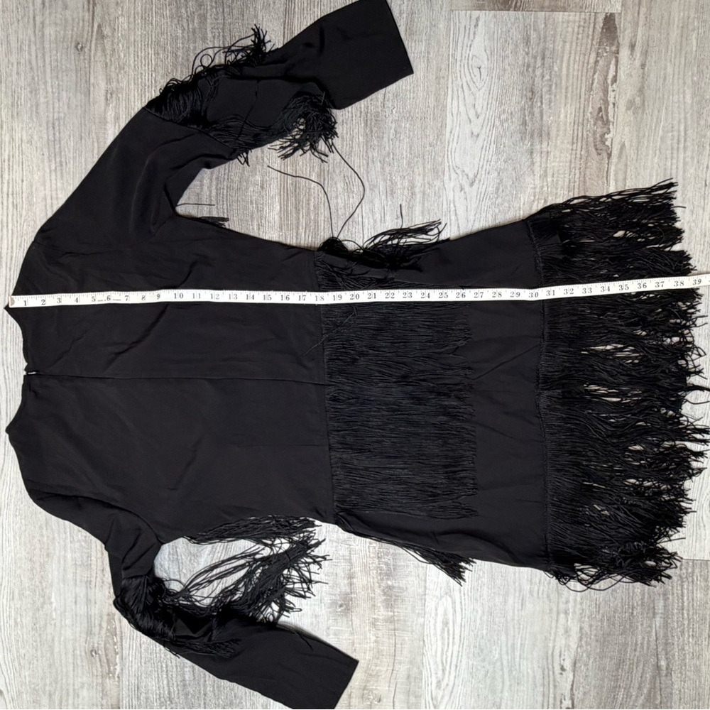 Topshop Black Long Sleeve Fringe Dress Womens size 8 Mobwife Cowgirl edgy - Picture 11 of 13